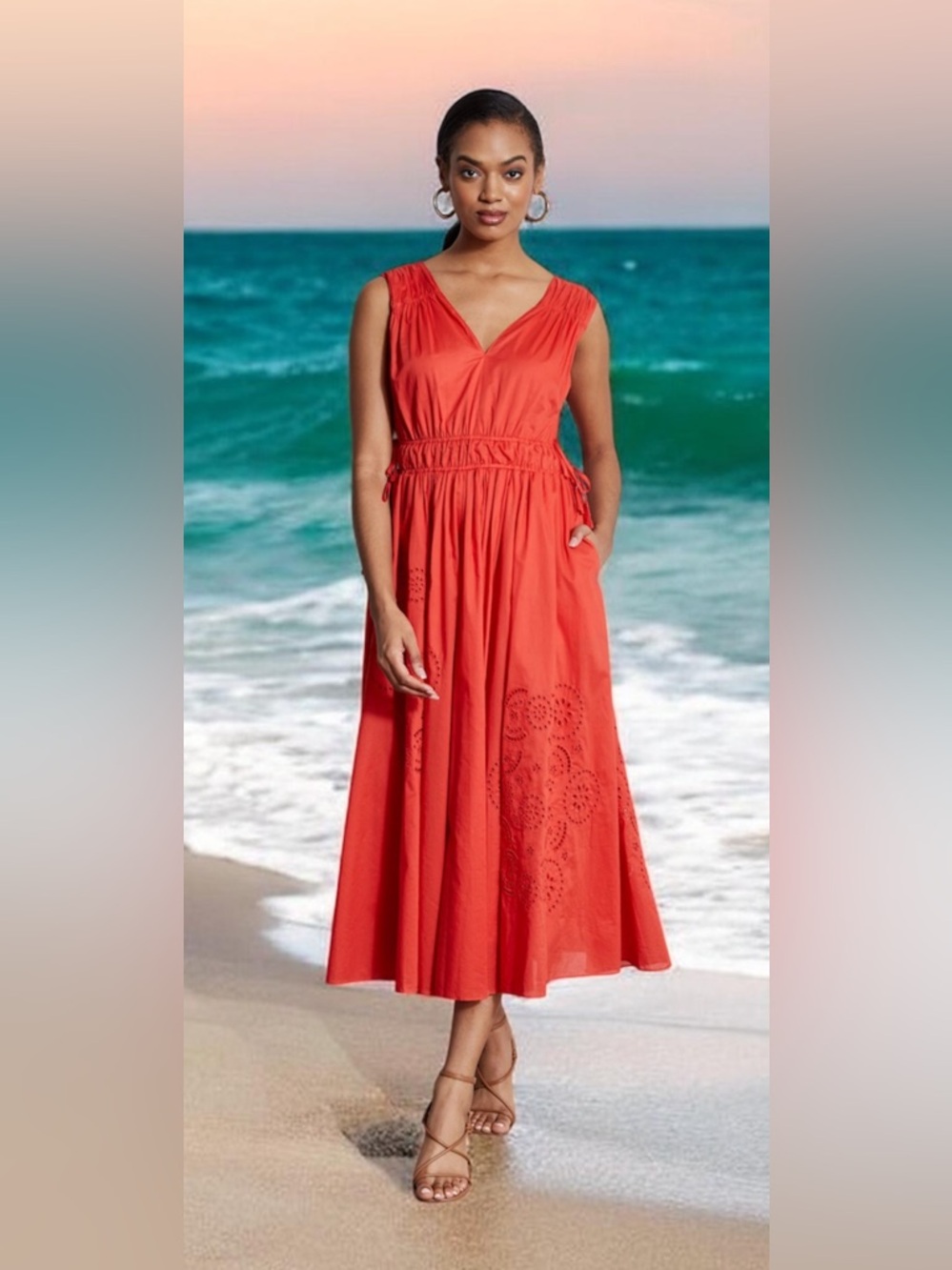 Elie Tahari Elegant Coral Sleeveless Sundress
